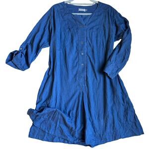 Maya Negri Button Up Shirt Dress Navy Blue 100% Cotton‎ Israeli Designer Size M